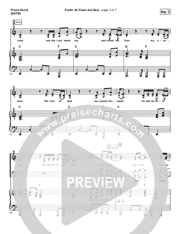 Psalm 34 (Taste and See) Piano/Vocal (SATB) (Shane & Shane / The Worship Initiative)