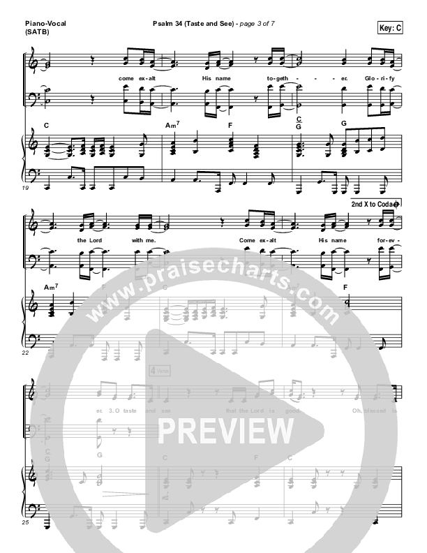 Psalm 34 (Taste and See) Piano/Vocal (SATB) (Shane & Shane / The Worship Initiative)