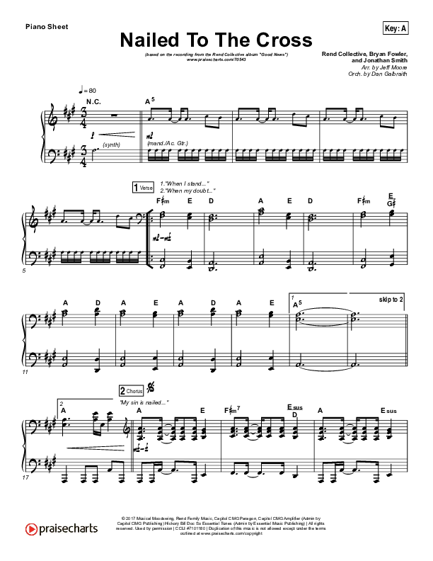 Nailed To The Cross Piano Sheet (Rend Collective)