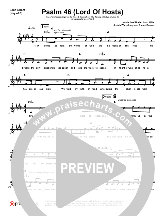 Psalm 46 Lord Of Hosts Sheet Music Shane Shane The Worship Initiative Praisecharts