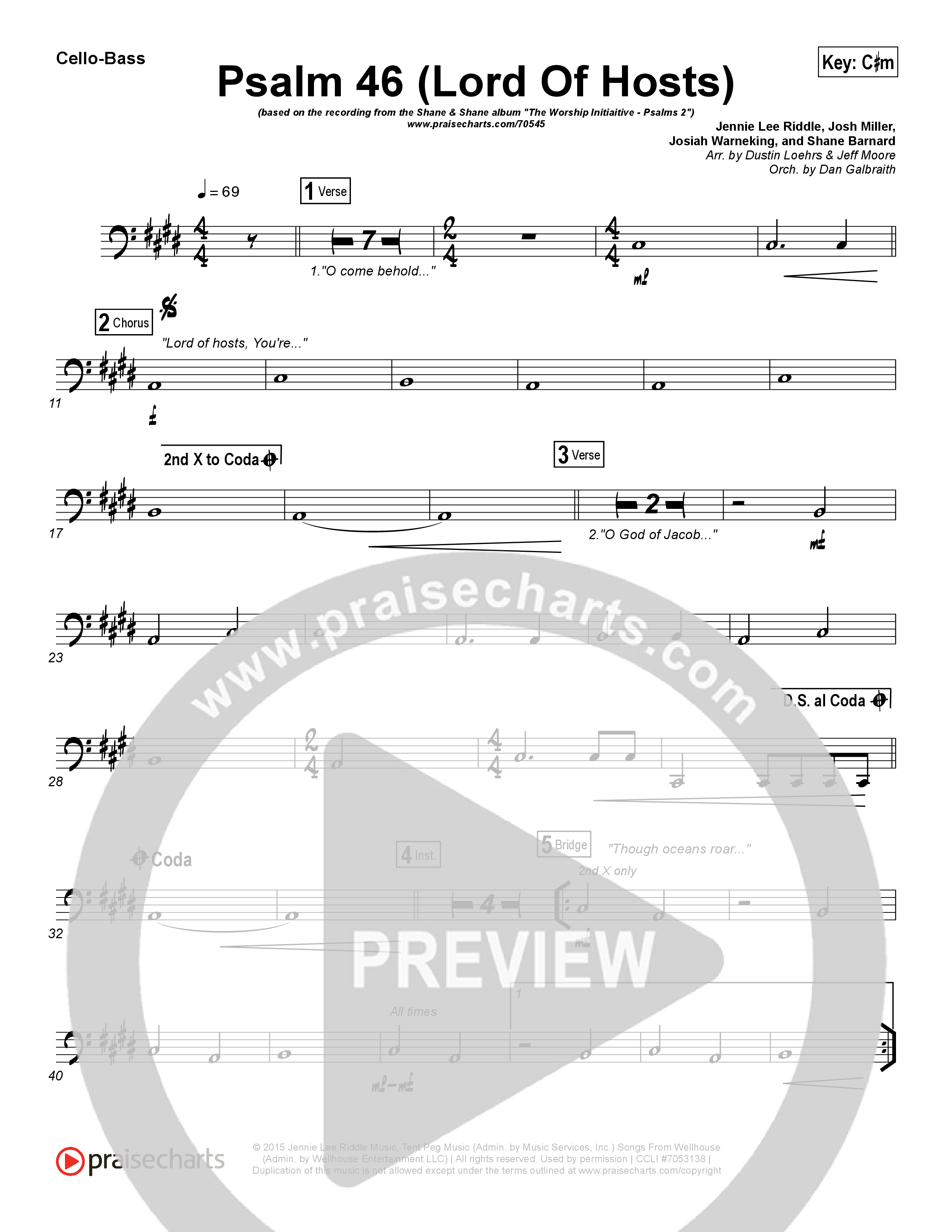 Psalm 46 (Lord Of Hosts) Cello/Bass (Shane & Shane / The Worship Initiative)