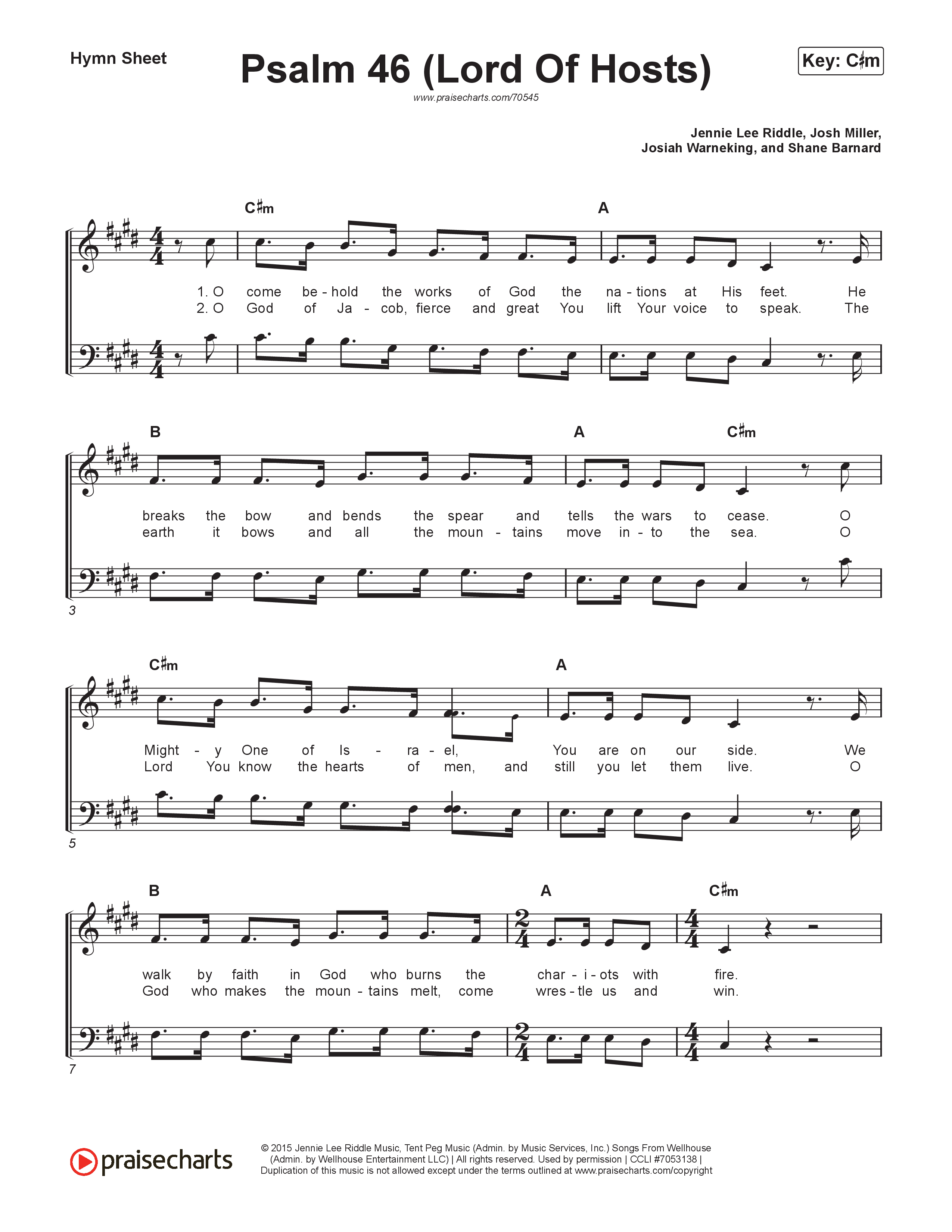 Psalm 46 (Lord Of Hosts) Hymn Sheet (Shane & Shane / The Worship Initiative)