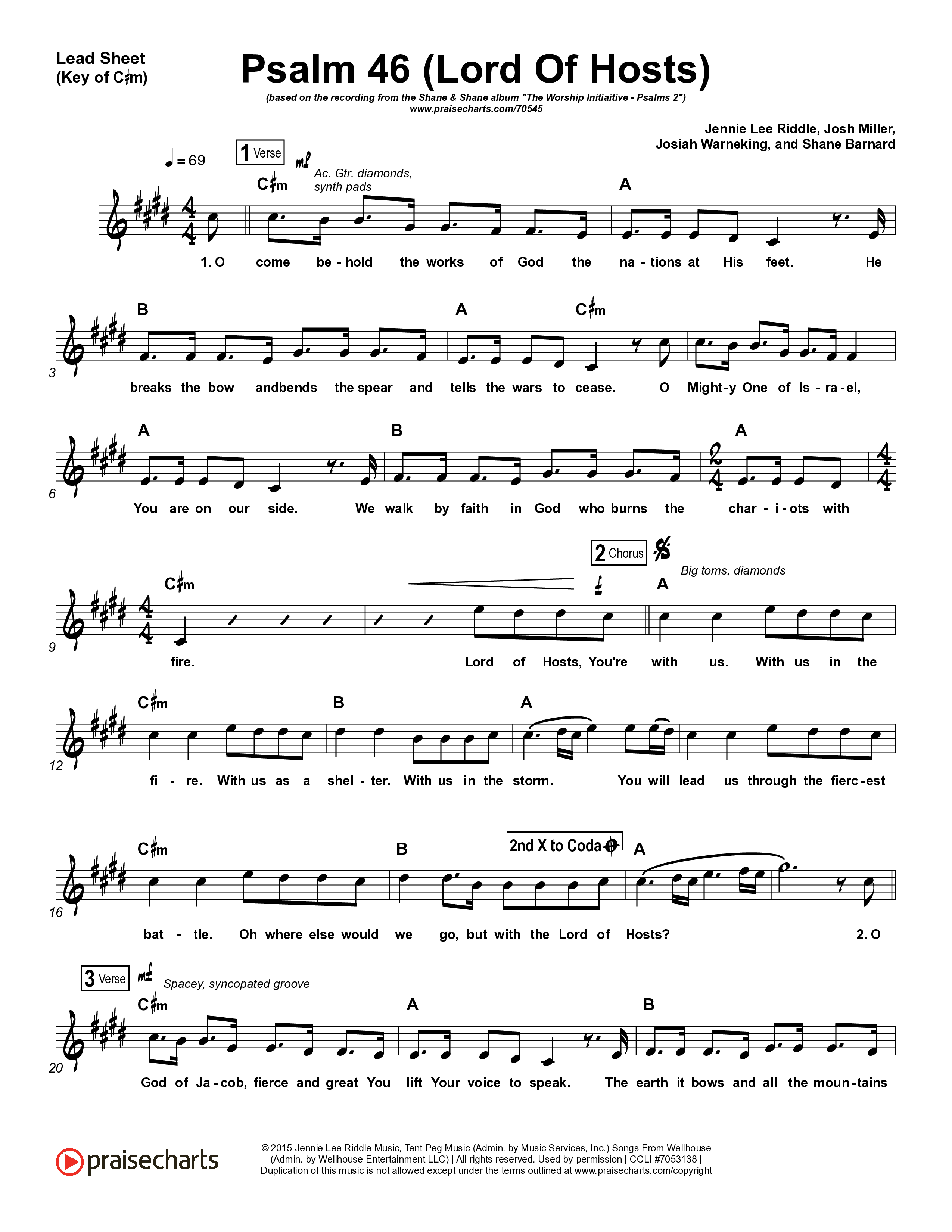 Psalm 46 (Lord Of Hosts) Lead Sheet (Melody) (Shane & Shane / The Worship Initiative)