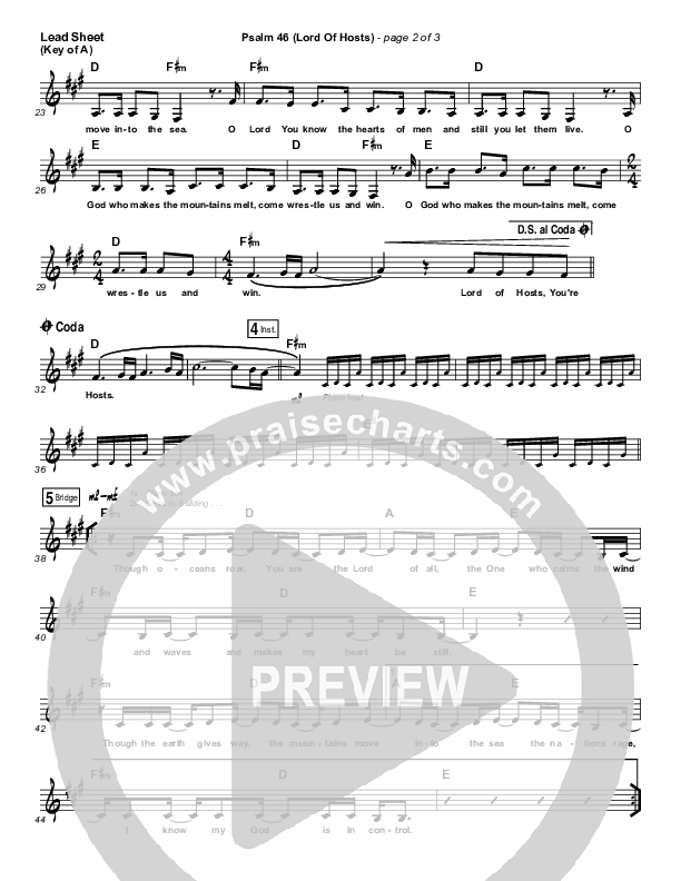 Psalm 46 (Lord Of Hosts) Lead Sheet (Melody) (Shane & Shane / The Worship Initiative)