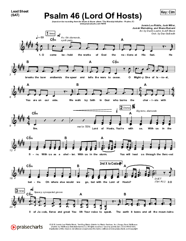 Psalm 46 (Lord Of Hosts) Lead Sheet (SAT) (Shane & Shane / The Worship Initiative)