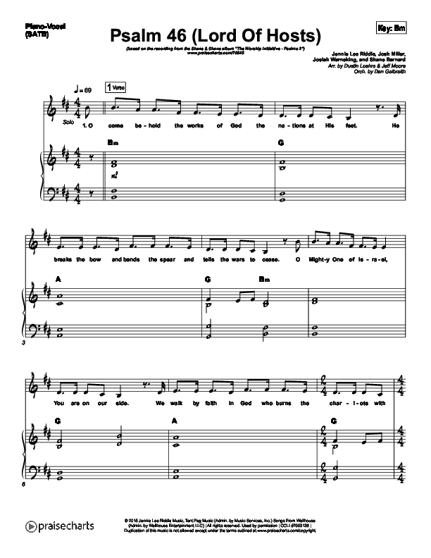 Psalm 46 (Lord Of Hosts) Sheet Music PDF (Shane &amp; Shane / The Worship ...