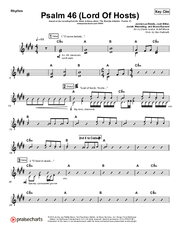 Psalm 46 (Lord Of Hosts) Rhythm Chart (Shane & Shane / The Worship Initiative)