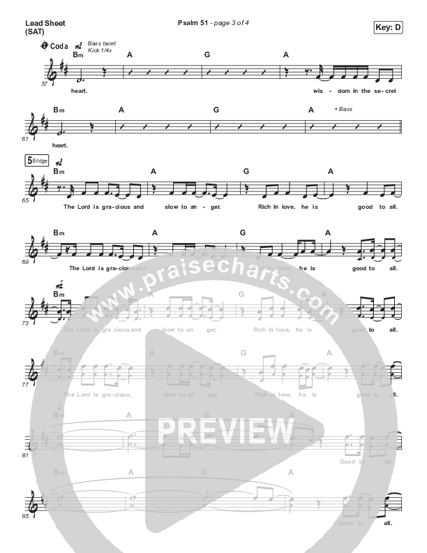 Psalm 51 (Wisdom In The Secret Heart) Lead Sheet (SAT) (Shane & Shane / The Worship Initiative)