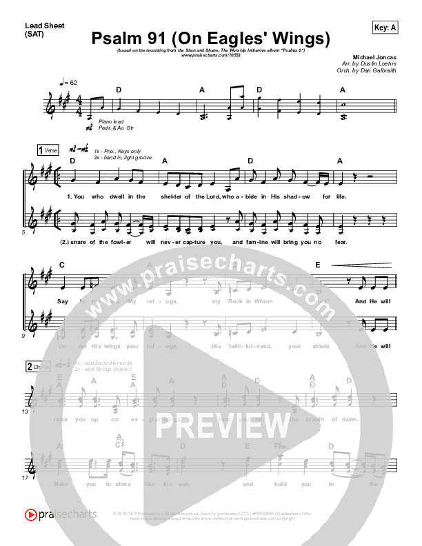 Psalm 91 (On Eagle's Wings) Lead Sheet (SAT) (Shane & Shane / The Worship Initiative)