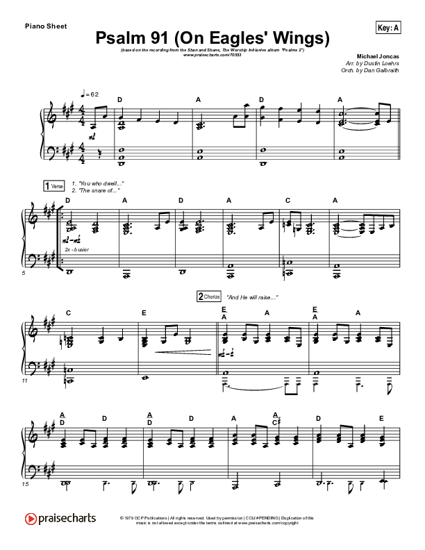 Psalm 91 (On Eagle's Wings) Piano Sheet (Shane & Shane / The Worship Initiative)