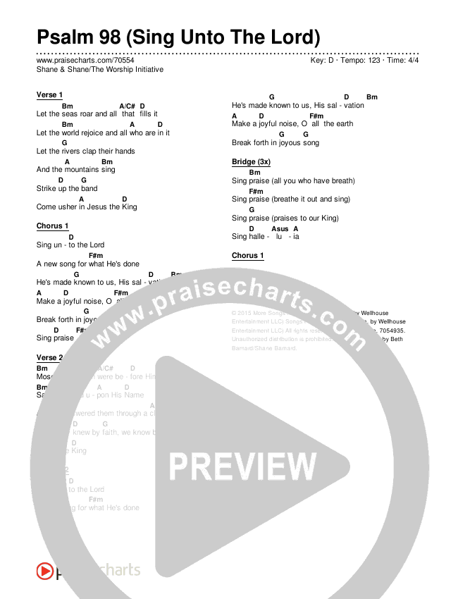 Psalm 98 (Sing Unto The Lord) Chords & Lyrics (Shane & Shane / The Worship Initiative)