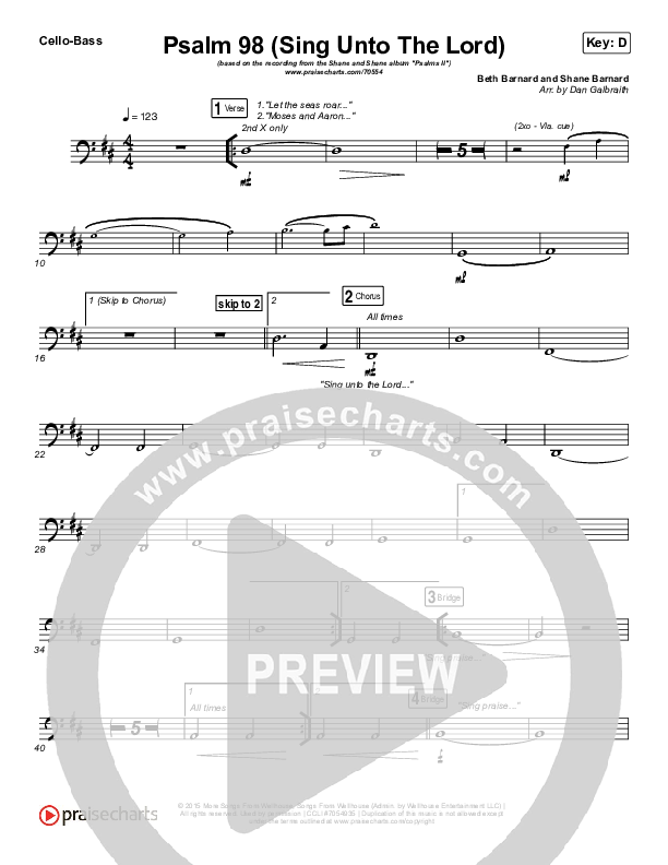 Psalm 98 (Sing Unto The Lord) Cello/Bass (Shane & Shane / The Worship Initiative)