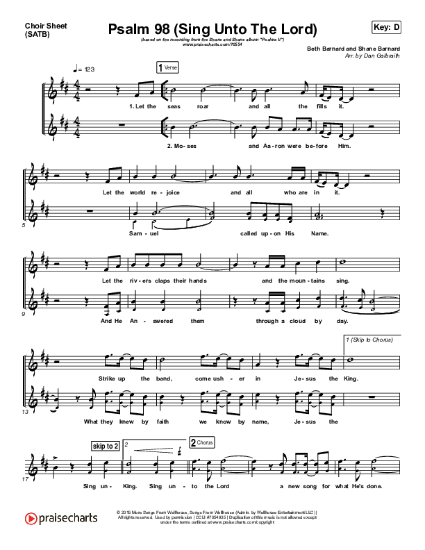 Psalm 98 (Sing Unto The Lord) Choir Sheet (SATB) (Shane & Shane / The Worship Initiative)