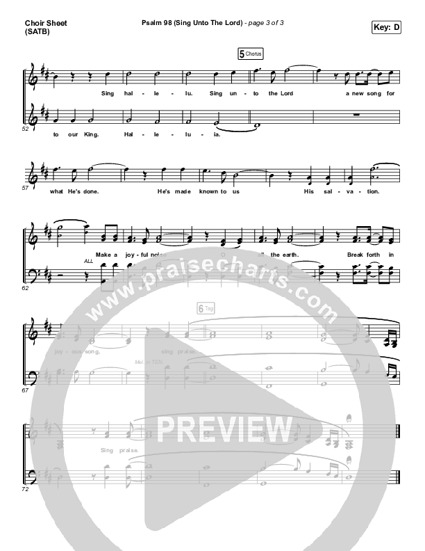 Psalm 98 (Sing Unto The Lord) Choir Sheet (SATB) (Shane & Shane / The Worship Initiative)