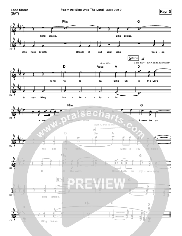 Psalm 98 (Sing Unto The Lord) Lead Sheet (SAT) (Shane & Shane / The Worship Initiative)