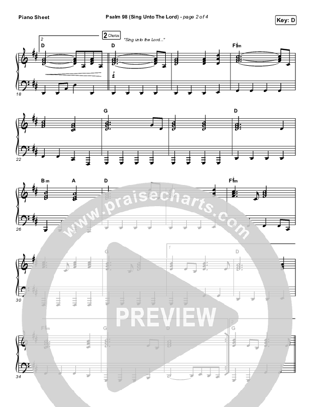 Psalm 98 (Sing Unto The Lord) Piano Sheet (Shane & Shane / The Worship Initiative)