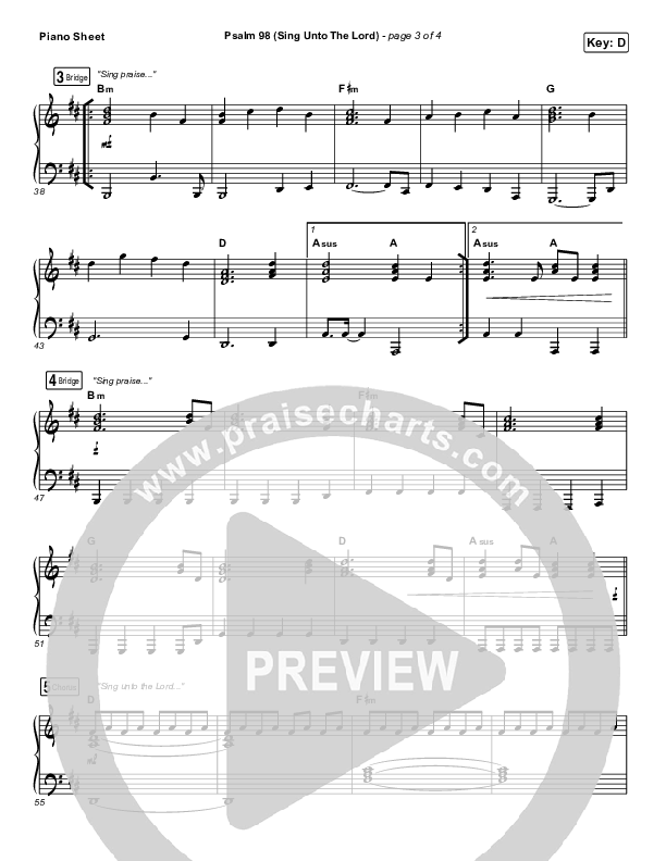 Psalm 98 (Sing Unto The Lord) Piano Sheet (Shane & Shane / The Worship Initiative)