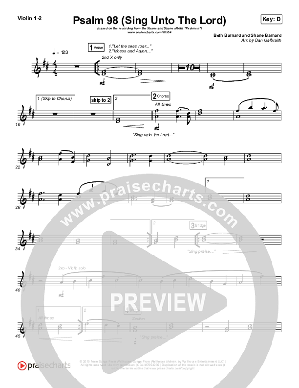 Psalm 98 (Sing Unto The Lord) Violin 1/2 (Shane & Shane / The Worship Initiative)