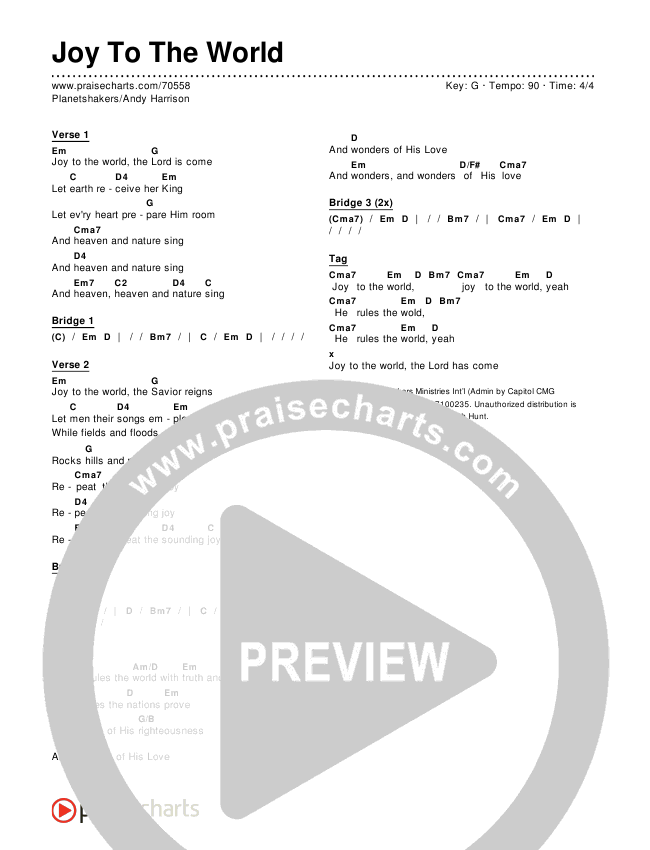 Joy To The World Chords & Lyrics (Planetshakers / Andy Harrison)