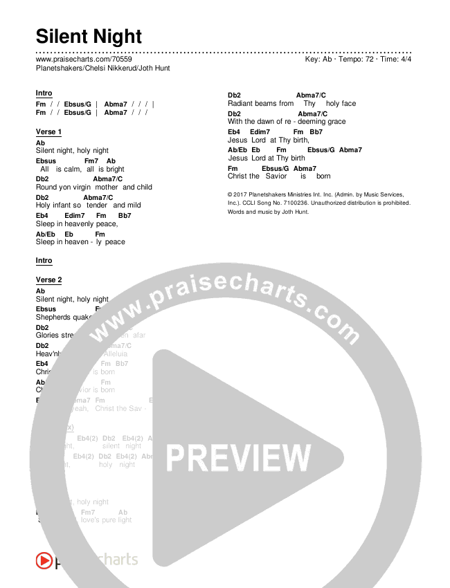 Silent Night Chords & Lyrics (Planetshakers / Chelsi Nikkerud / Joth Hunt)
