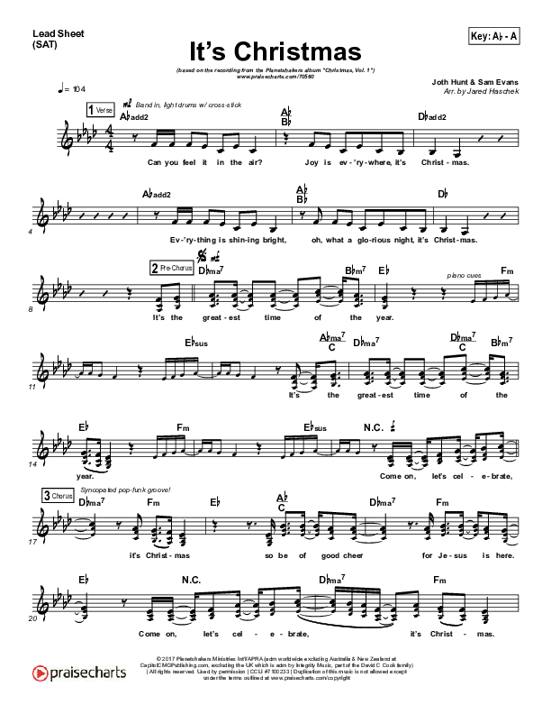 It's Christmas Lead Sheet (SAT) (Planetshakers / Joth Hunt)