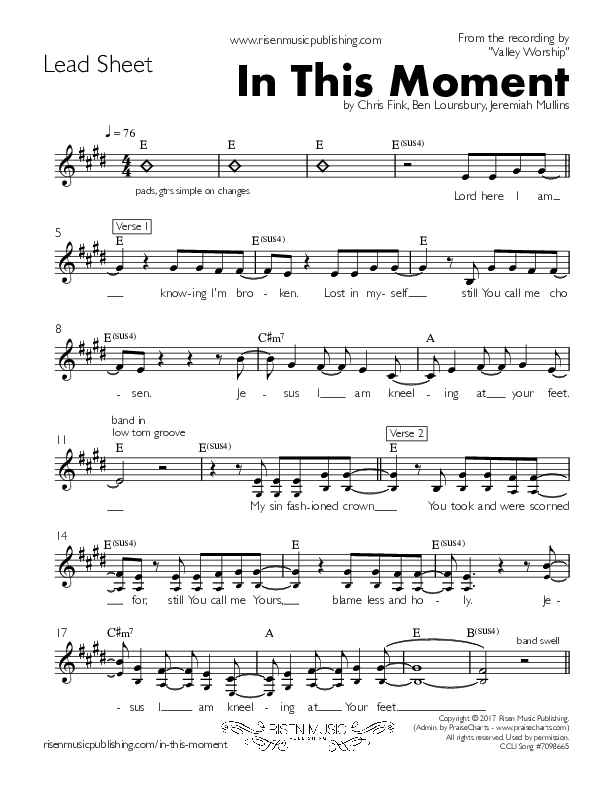 In This Moment (Live) Lead Sheet (Valley Worship / Maharasyi)