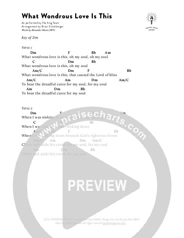 What Wondrous Love Is This Chord Chart (The Sing Team)