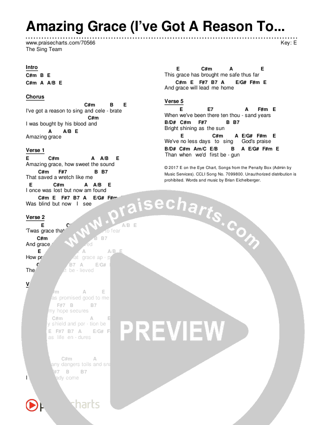 Amazing Grace (I’ve Got A Reason To Sing) Chords & Lyrics (The Sing Team)