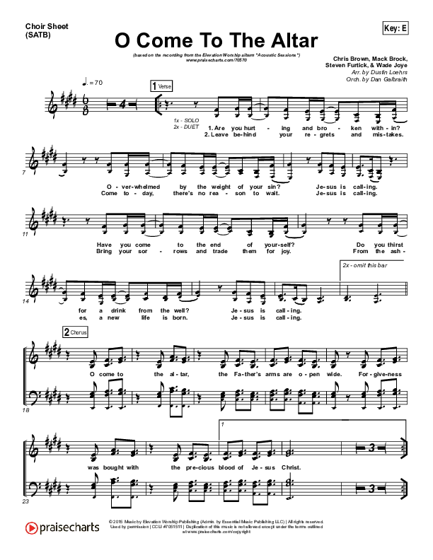 O Come To The Altar (Acoustic) Choir Sheet (SATB) (Elevation Worship)
