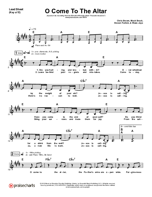 O Come To The Altar (Acoustic) Lead Sheet (Melody) (Elevation Worship)