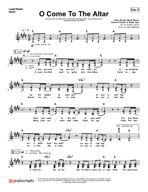 O Come To The Altar (Acoustic) Lead Sheet (SAT) (Elevation Worship)
