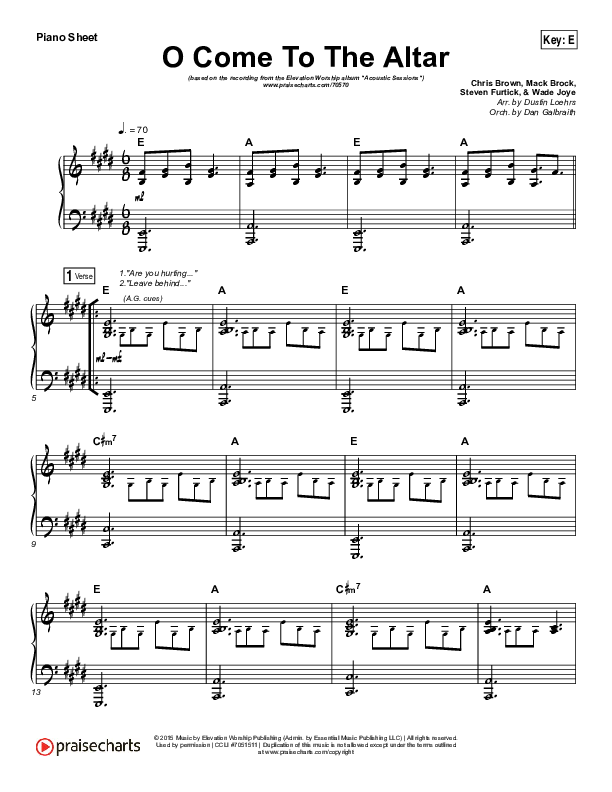 O Come To The Altar (Acoustic) Piano Sheet (Elevation Worship)