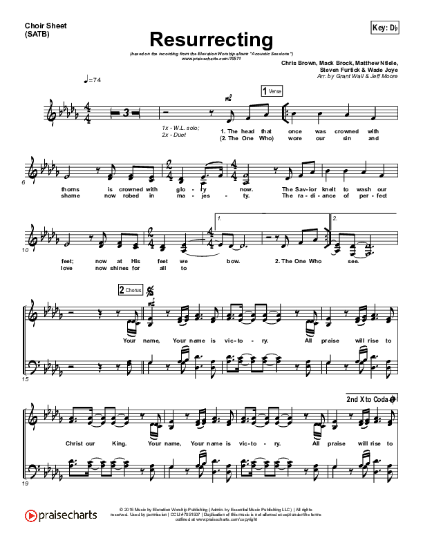 Resurrecting (Acoustic) Choir Sheet (SATB) (Elevation Worship)