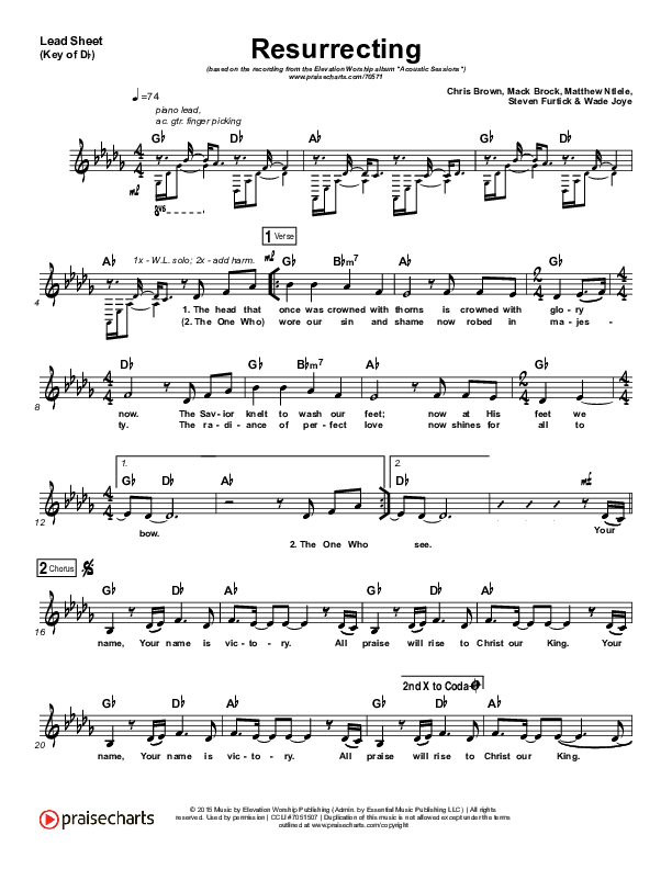 Resurrecting (Acoustic) Lead Sheet (Melody) (Elevation Worship)