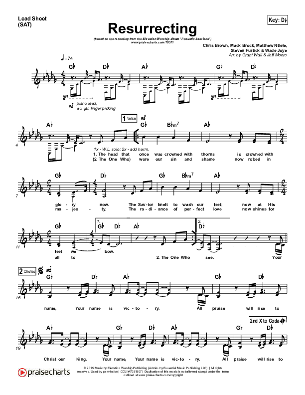 Resurrecting (Acoustic) Lead Sheet (SAT) (Elevation Worship)
