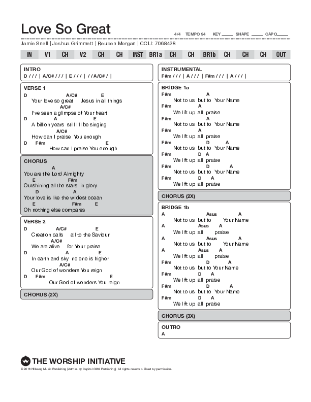 Love So Great Chord Chart (Shane & Shane / The Worship Initiative)