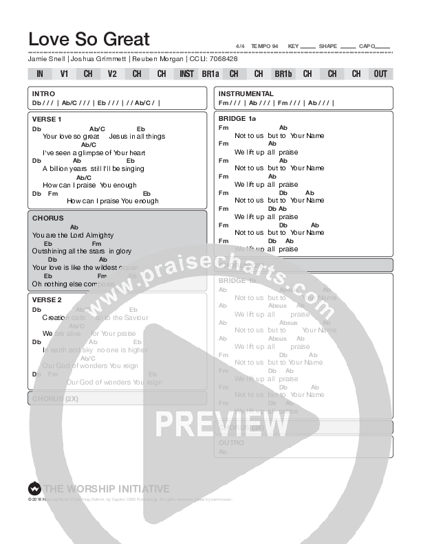 Love So Great Chord Chart (Shane & Shane / The Worship Initiative)