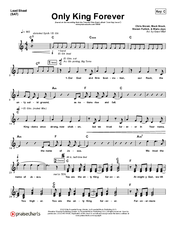 Only King Forever Lead Sheet (SAT) (7eventh Time Down)