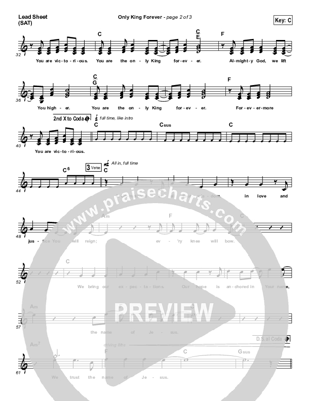 Only King Forever Lead Sheet (SAT) (7eventh Time Down)