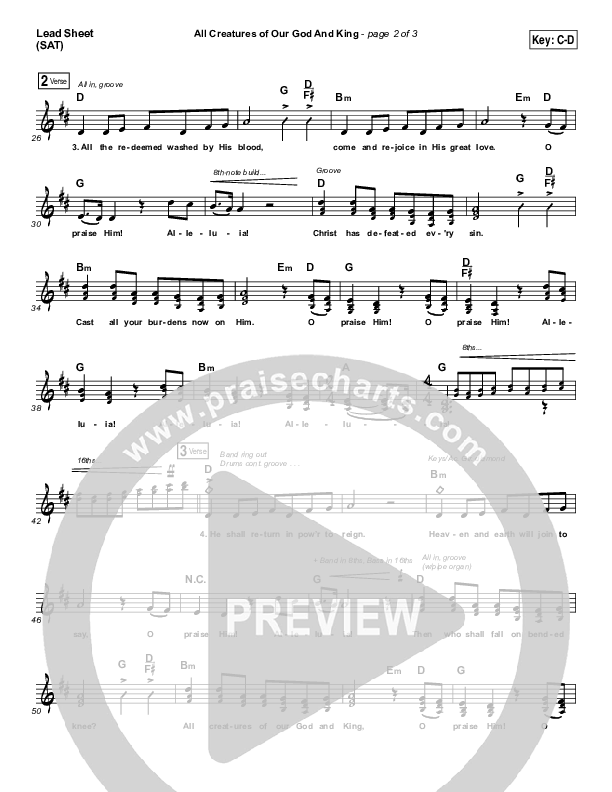 All Creatures Of Our God And King Lead Sheet (SAT) (Sovereign Grace)