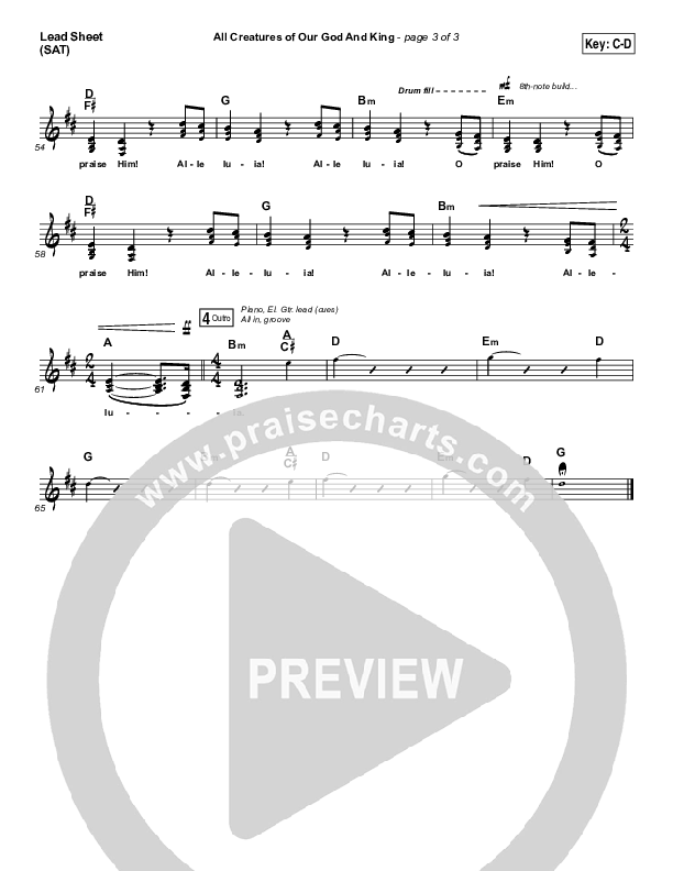 All Creatures Of Our God And King Lead Sheet (SAT) (Sovereign Grace)