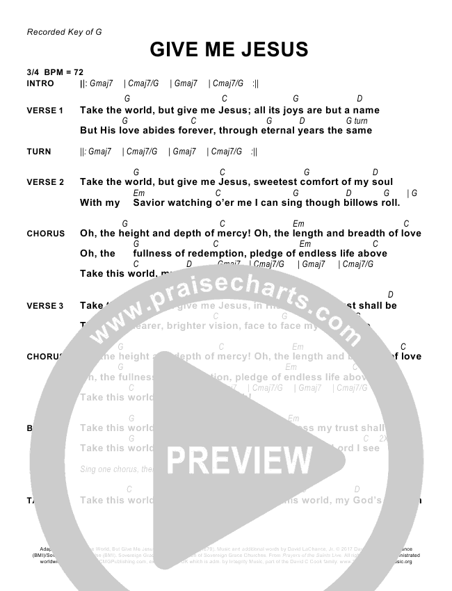 Give Me Jesus Chords PDF (Sovereign Grace) - PraiseCharts