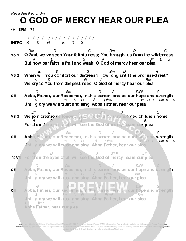 O God Of Mercy Hear Our Plea Chords & Lyrics (Sovereign Grace)