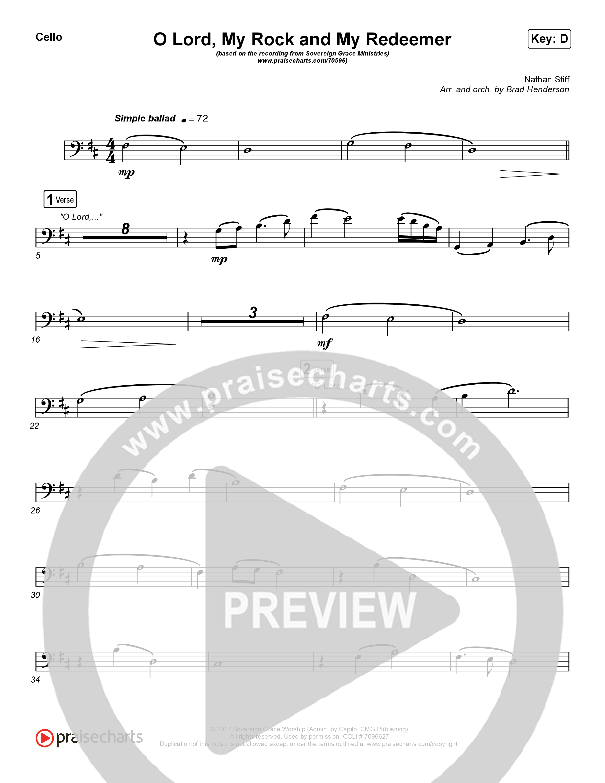 O Lord My Rock And My Redeemer Cello (Sovereign Grace)