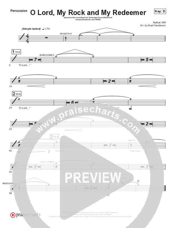 O Lord My Rock And My Redeemer Percussion 1/2 (Sovereign Grace)