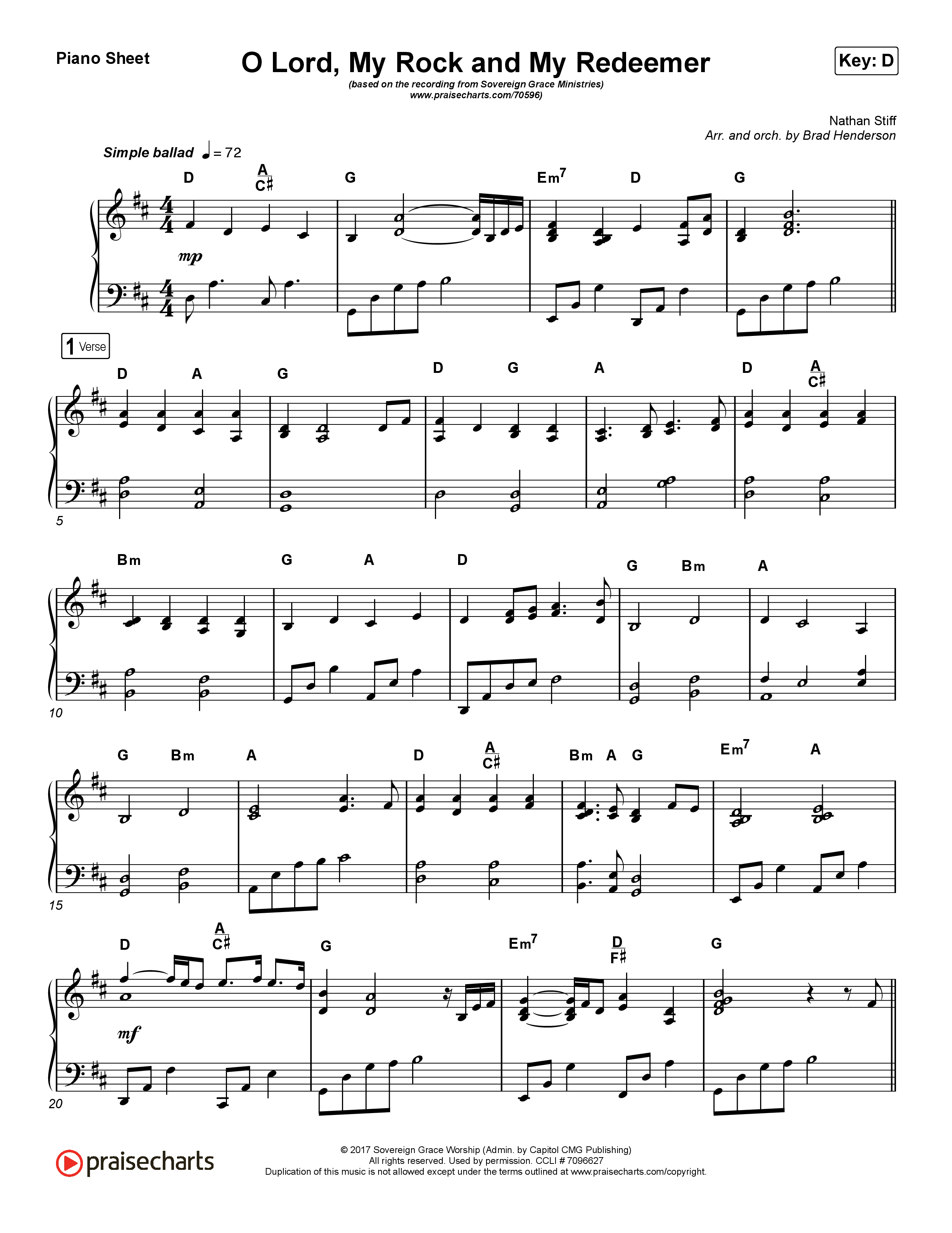 O Lord My Rock And My Redeemer Piano Sheet (Sovereign Grace)