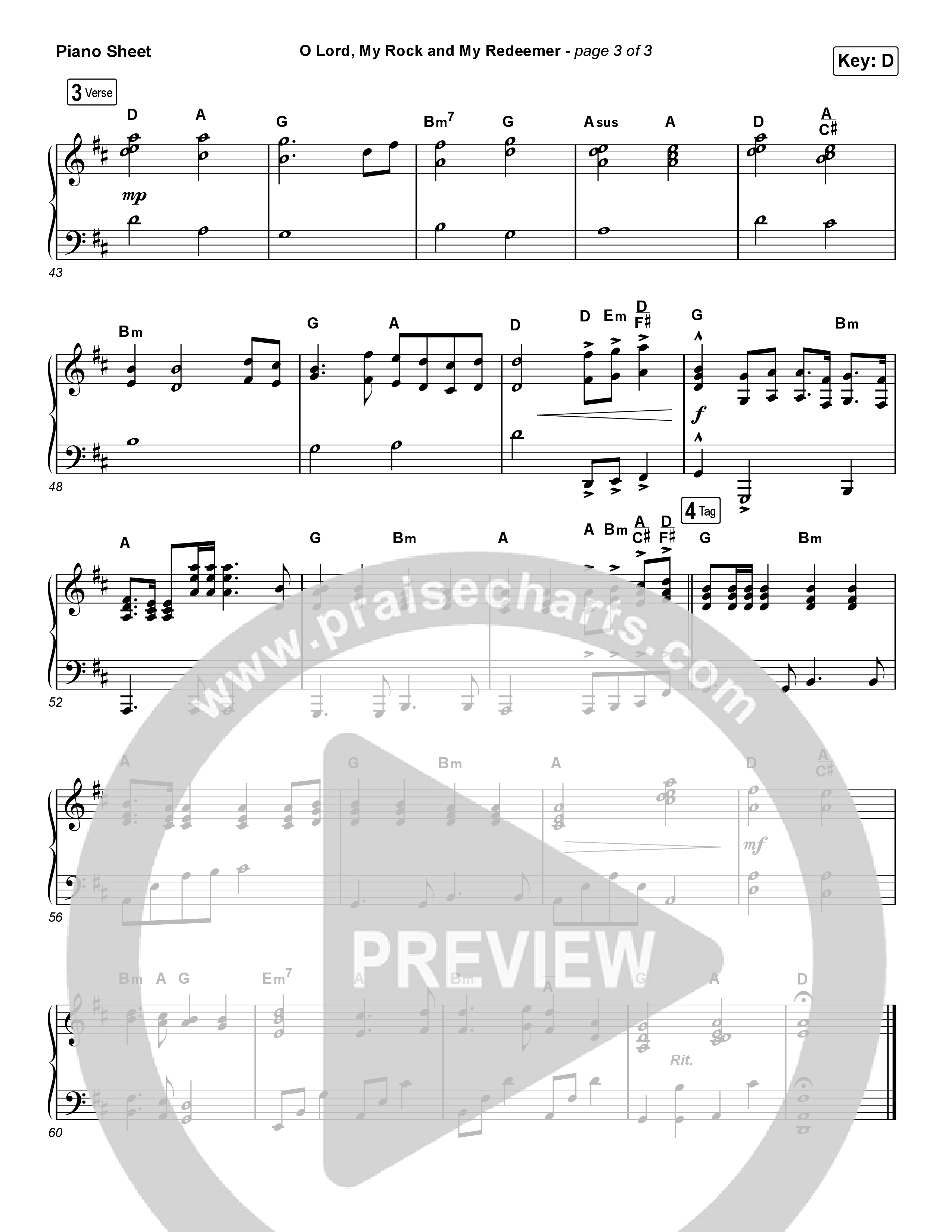 O Lord My Rock And My Redeemer Piano Sheet (Sovereign Grace)