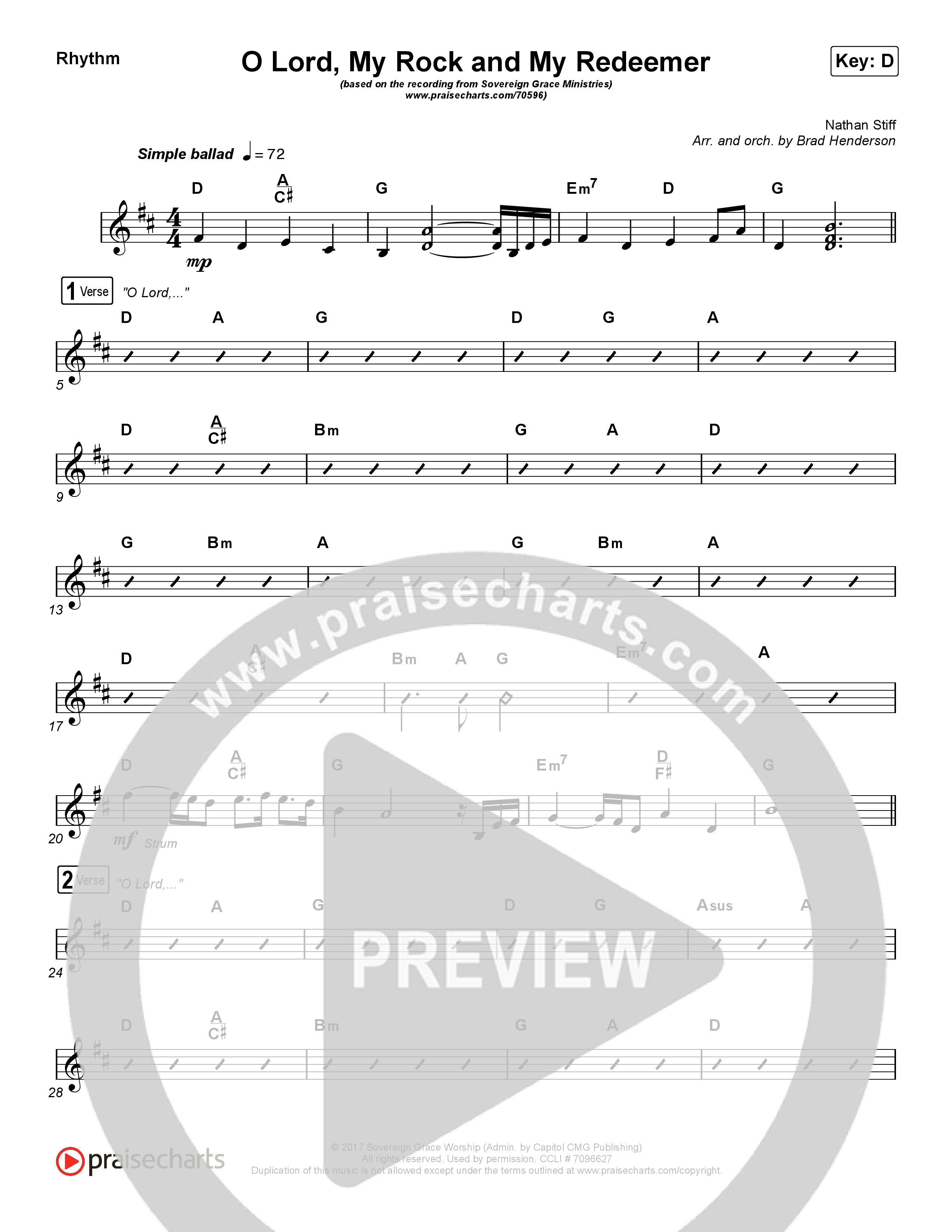 O Lord My Rock And My Redeemer Rhythm Chart (Sovereign Grace)