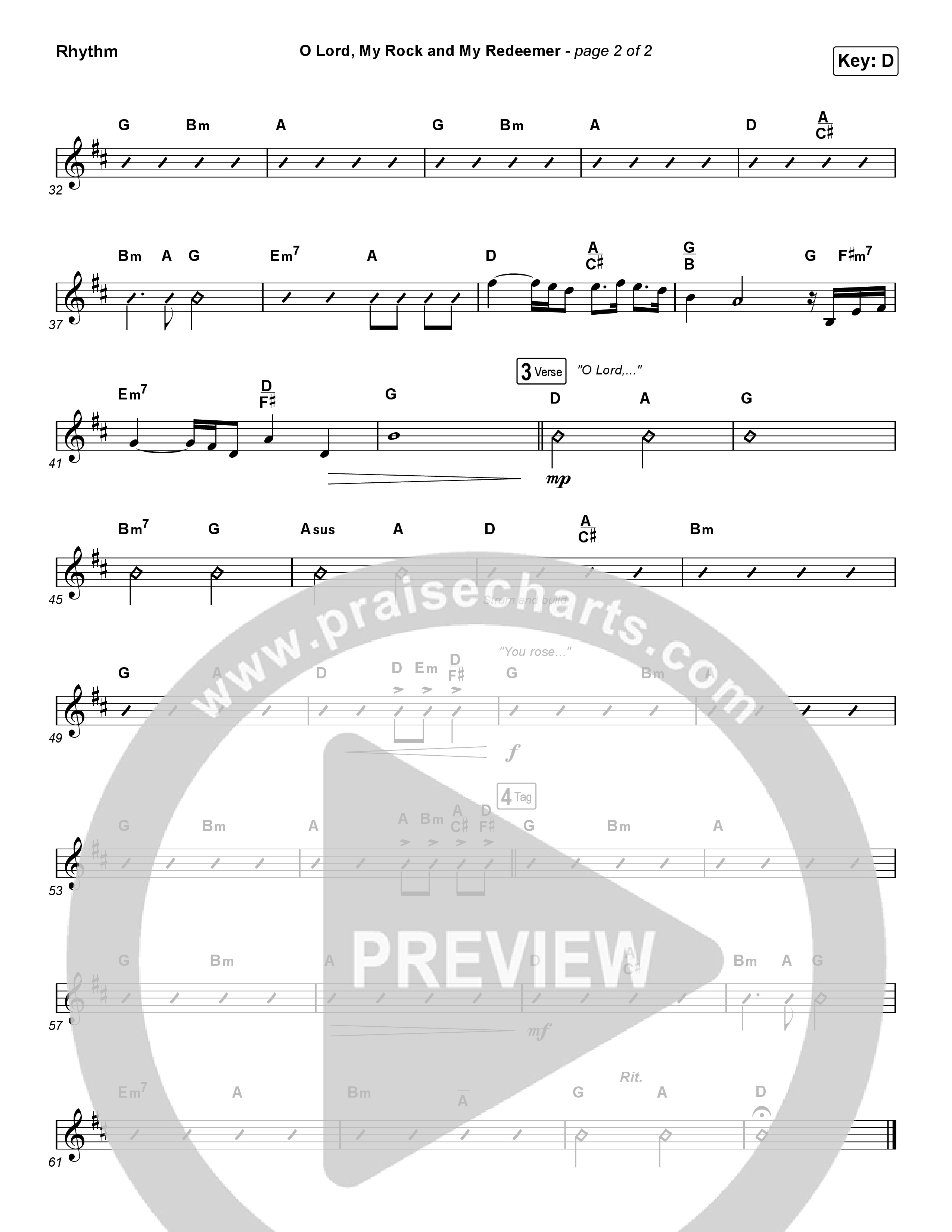 O Lord My Rock And My Redeemer Rhythm Chart (Sovereign Grace)