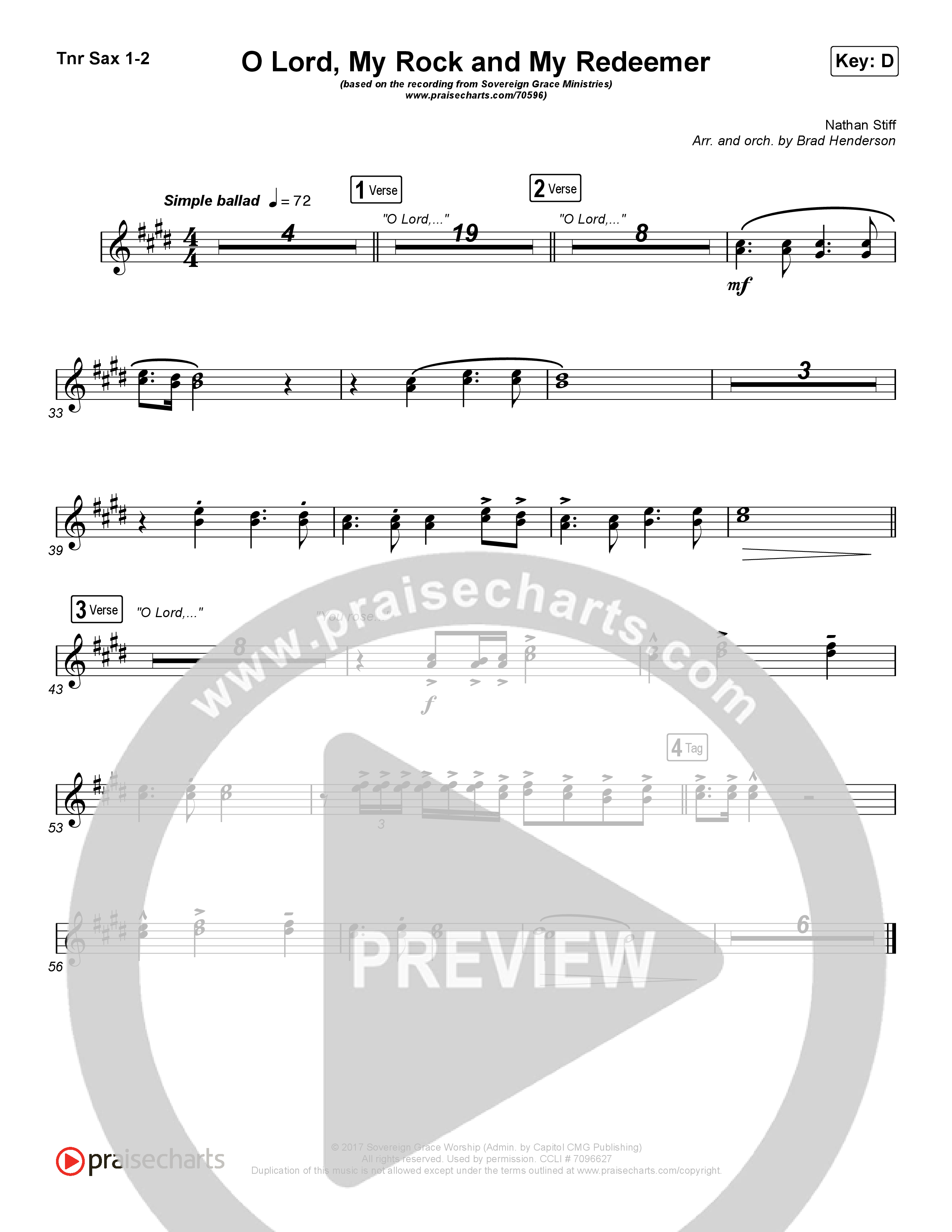 O Lord My Rock And My Redeemer Tenor Sax 1/2 (Sovereign Grace)